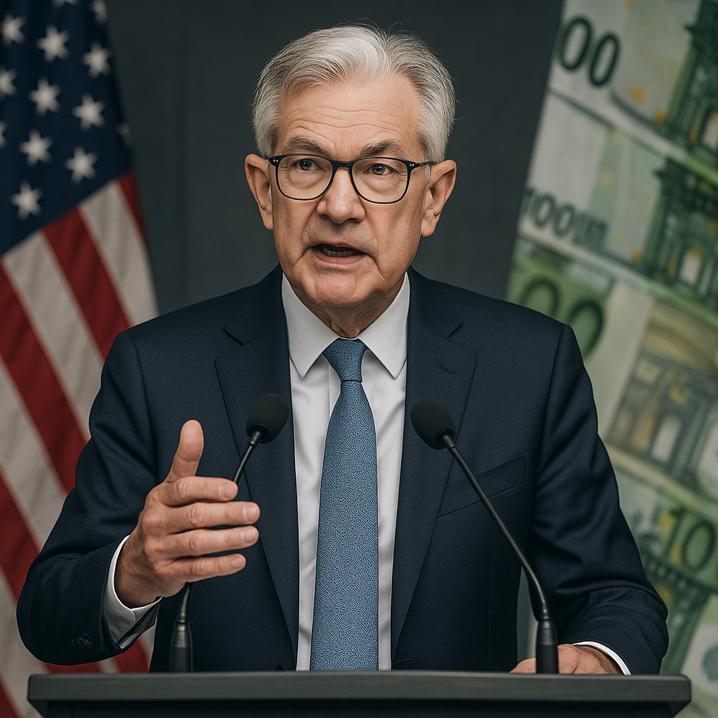 Jerome Powell speaking at a Federal Reserve press conference