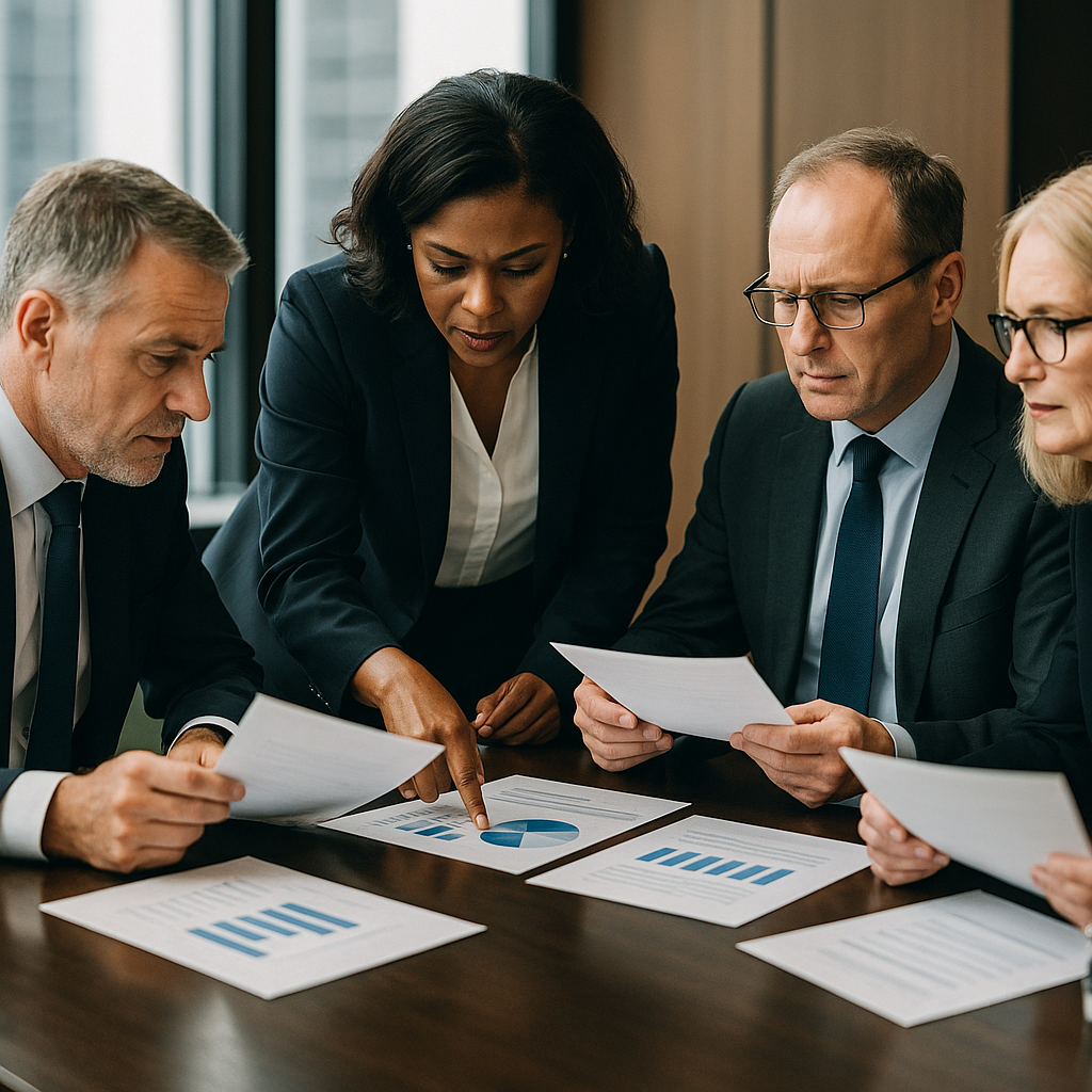Boardroom image symbolizing corporate mergers with both Paramount and Warner Bros. logos visible