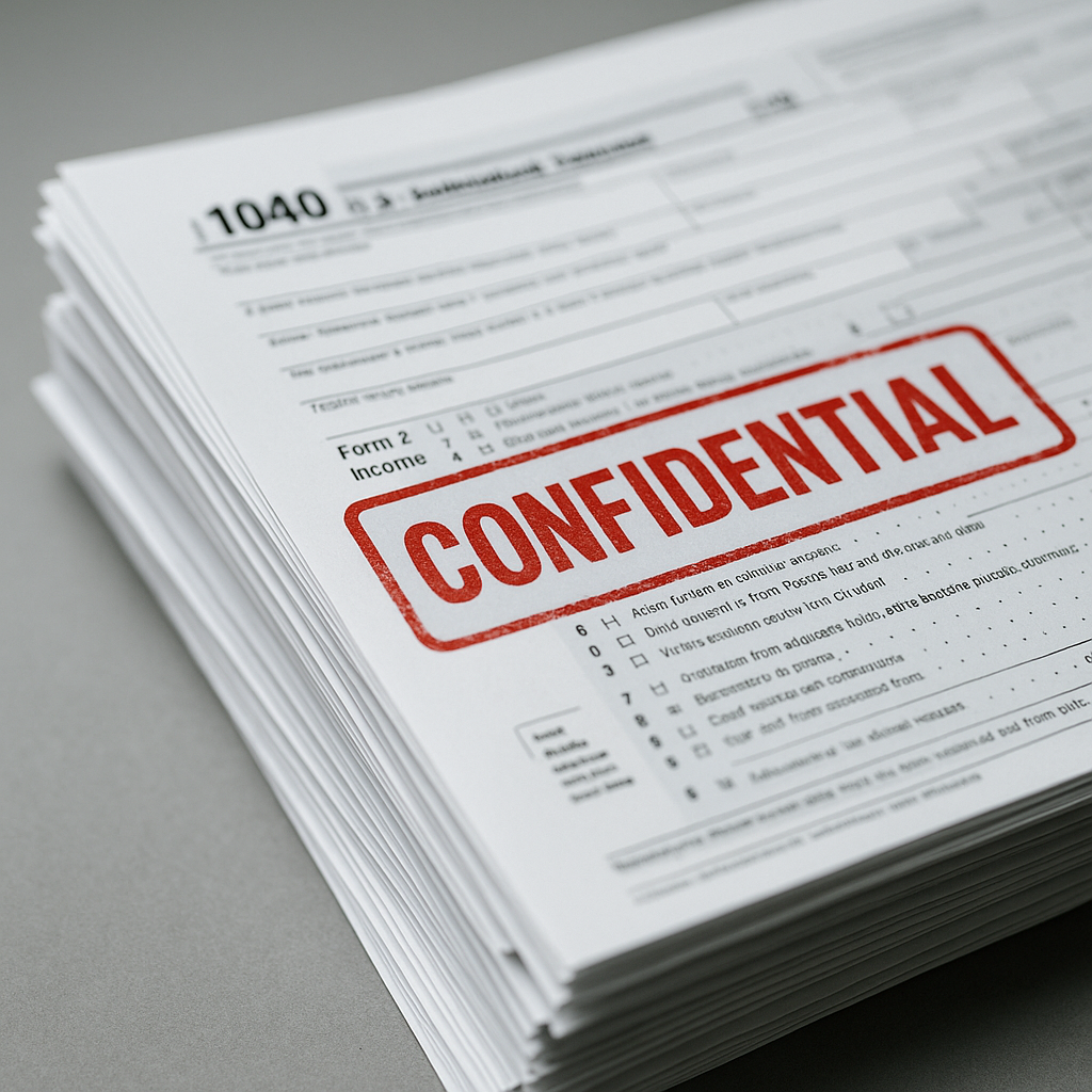 A stack of tax files with 