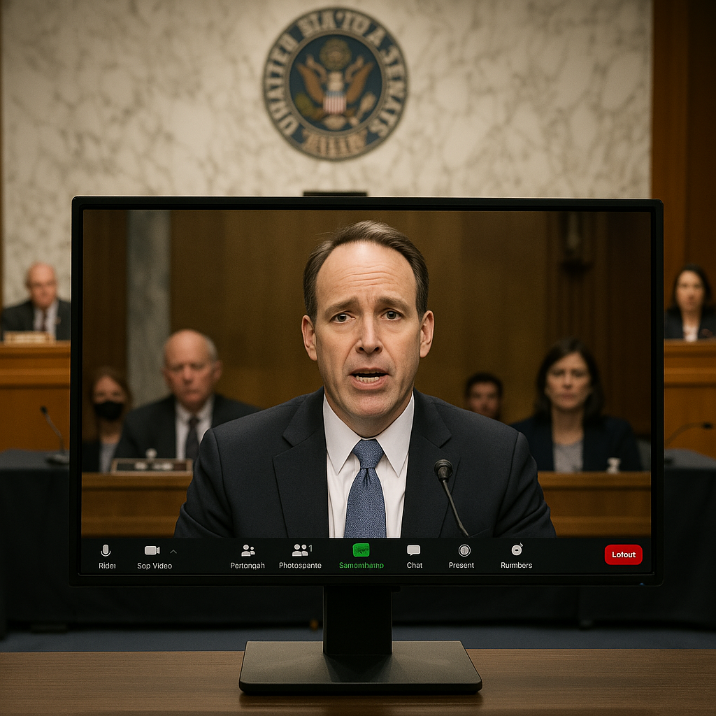 Mark Ruffalo speaking via videoconference during a congressional hearing