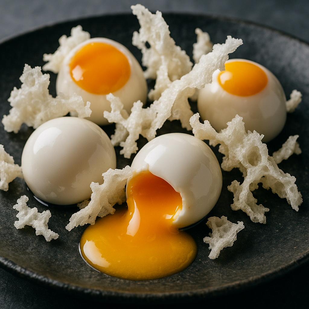 Close-up of 'unusual' visually striking food resembling eggs or another unfamiliar dish