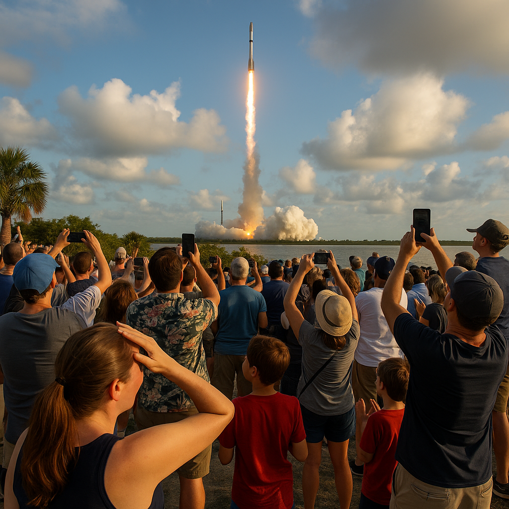 Crowds gathered near Florida's Kennedy Space Center, watching the rocket launch with excitement