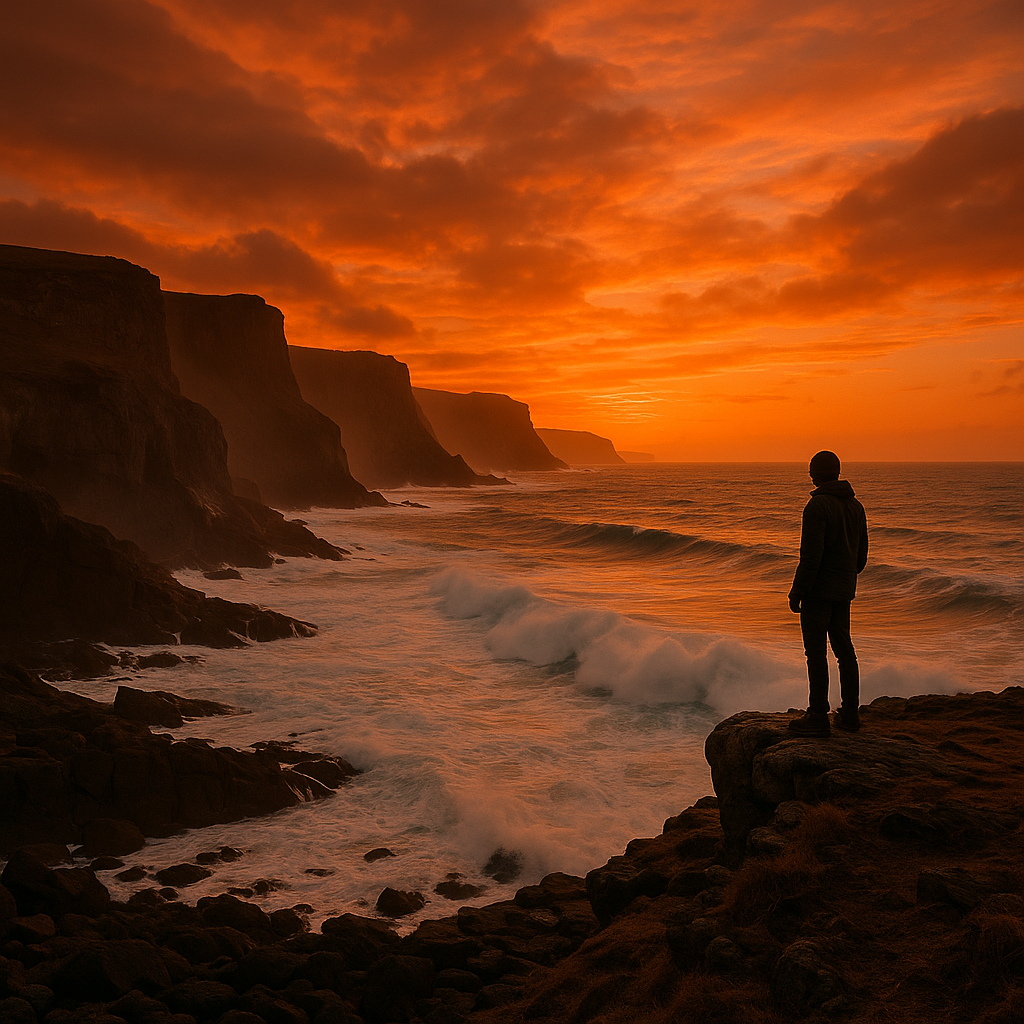 Falkland Islands coastline at sunset