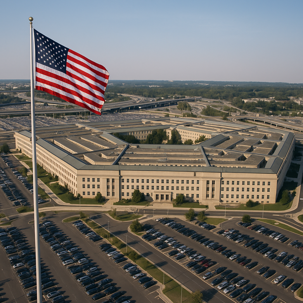 Pentagon building with focus on flagpole