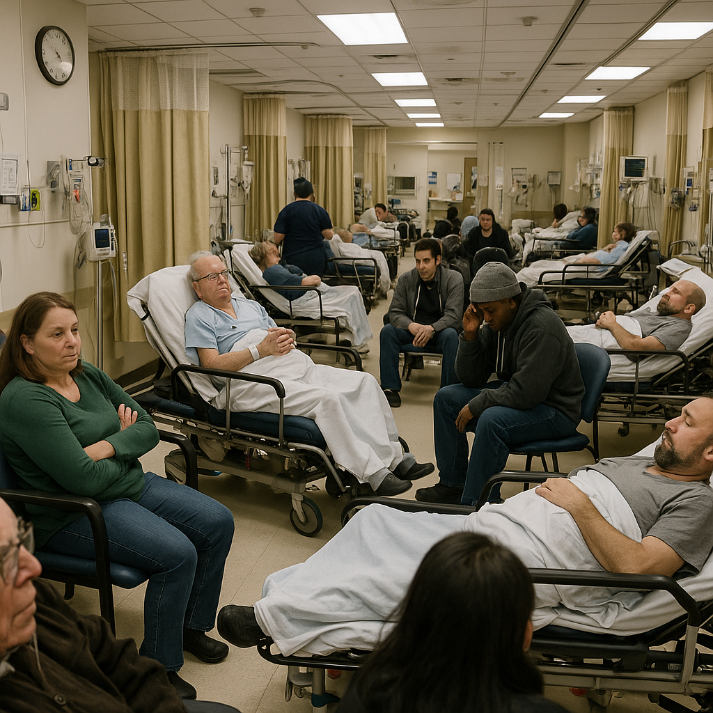 Overcrowded Ohio emergency room with patients waiting for care