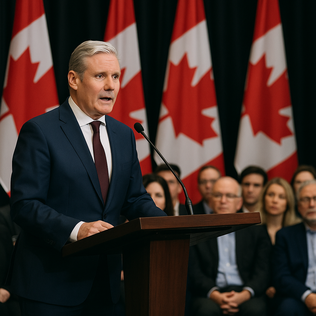 Prime Minister speaking at a podium during a policy address