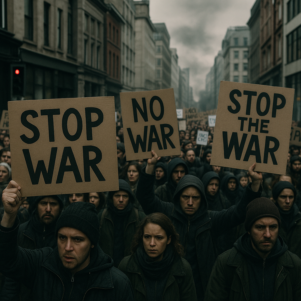 A protest in a Middle Eastern city showing dissent against war
