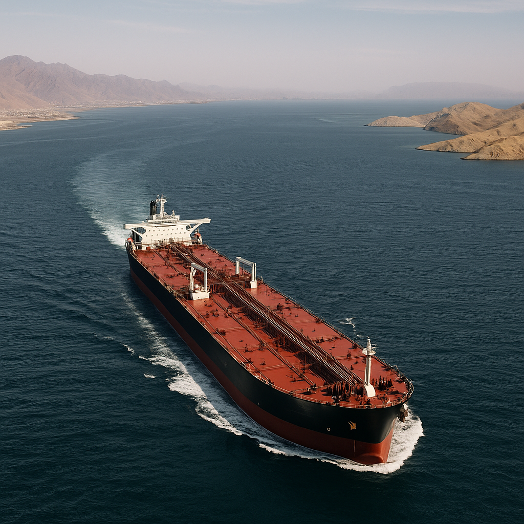 Middle Eastern oil tanker navigating the Strait of Hormuz