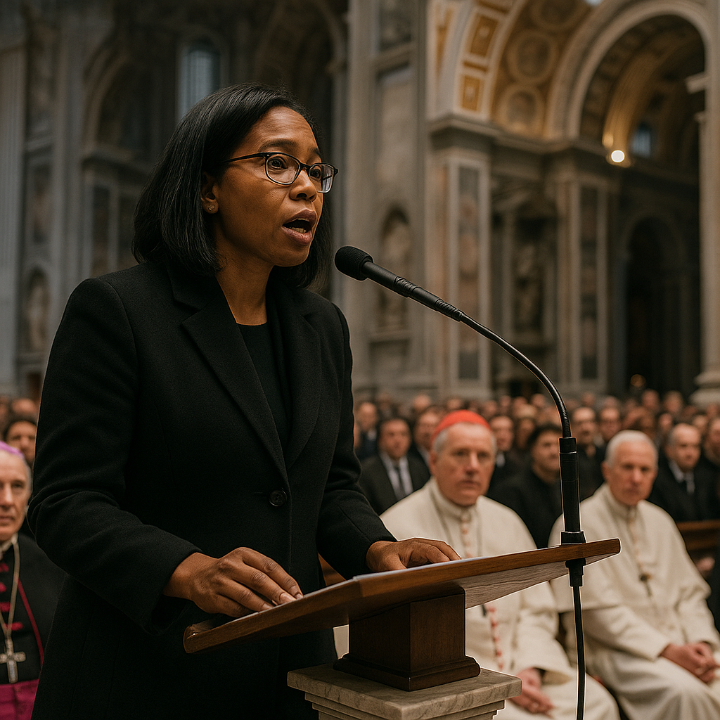 Pope Leo addressing a congregation inside St. Peter's Basilica