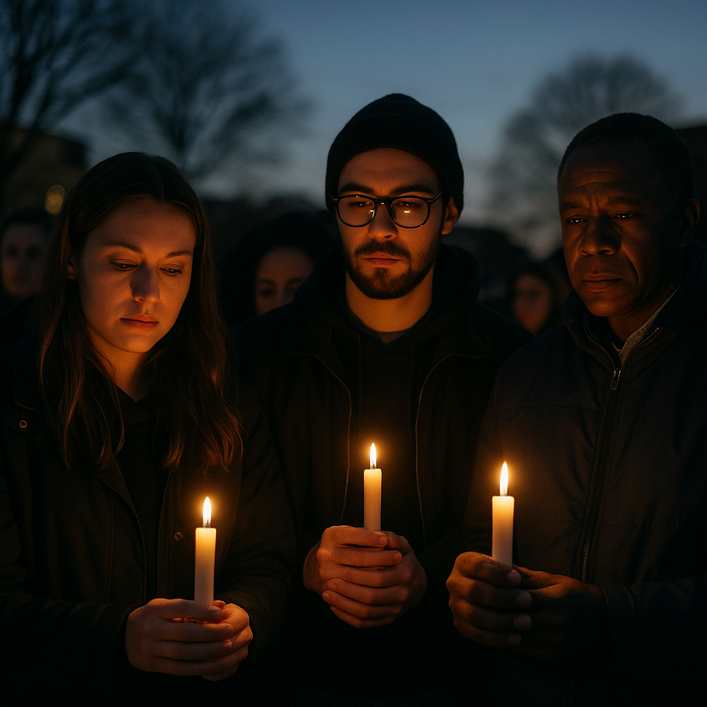 People holding candlelight vigils, their faces illuminated by the glow