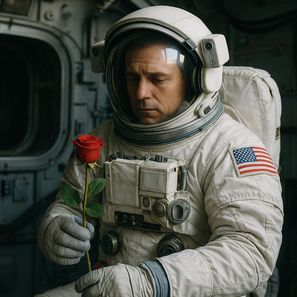 A cinematic scene recreating a spacecraft with close emotional moments