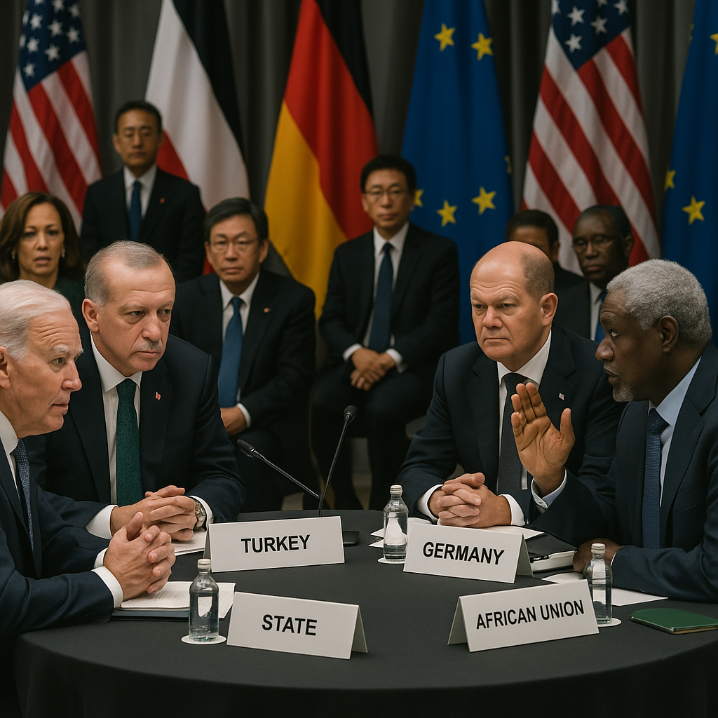 World leaders seated at a diplomatic summit