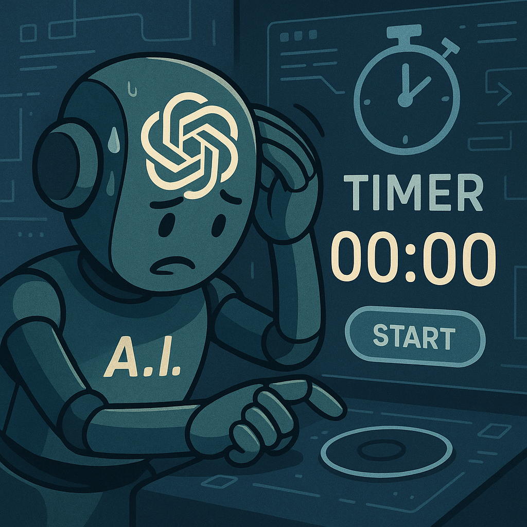 Animated concept art showing ChatGPT struggling to handle basic tasks like starting a timer