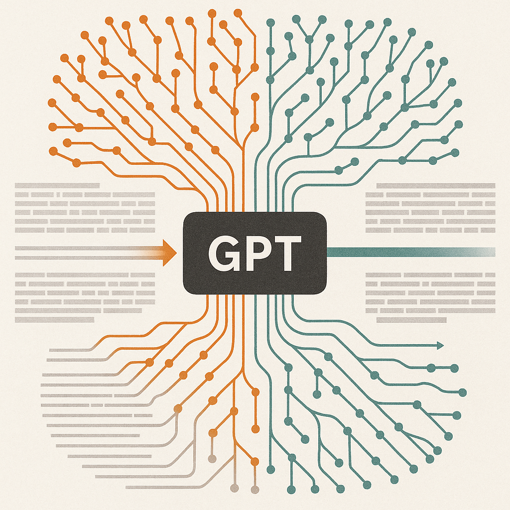 Illustration or chart explaining how GPT models process tasks versus humans (e.g., training data and response generation frameworks)
