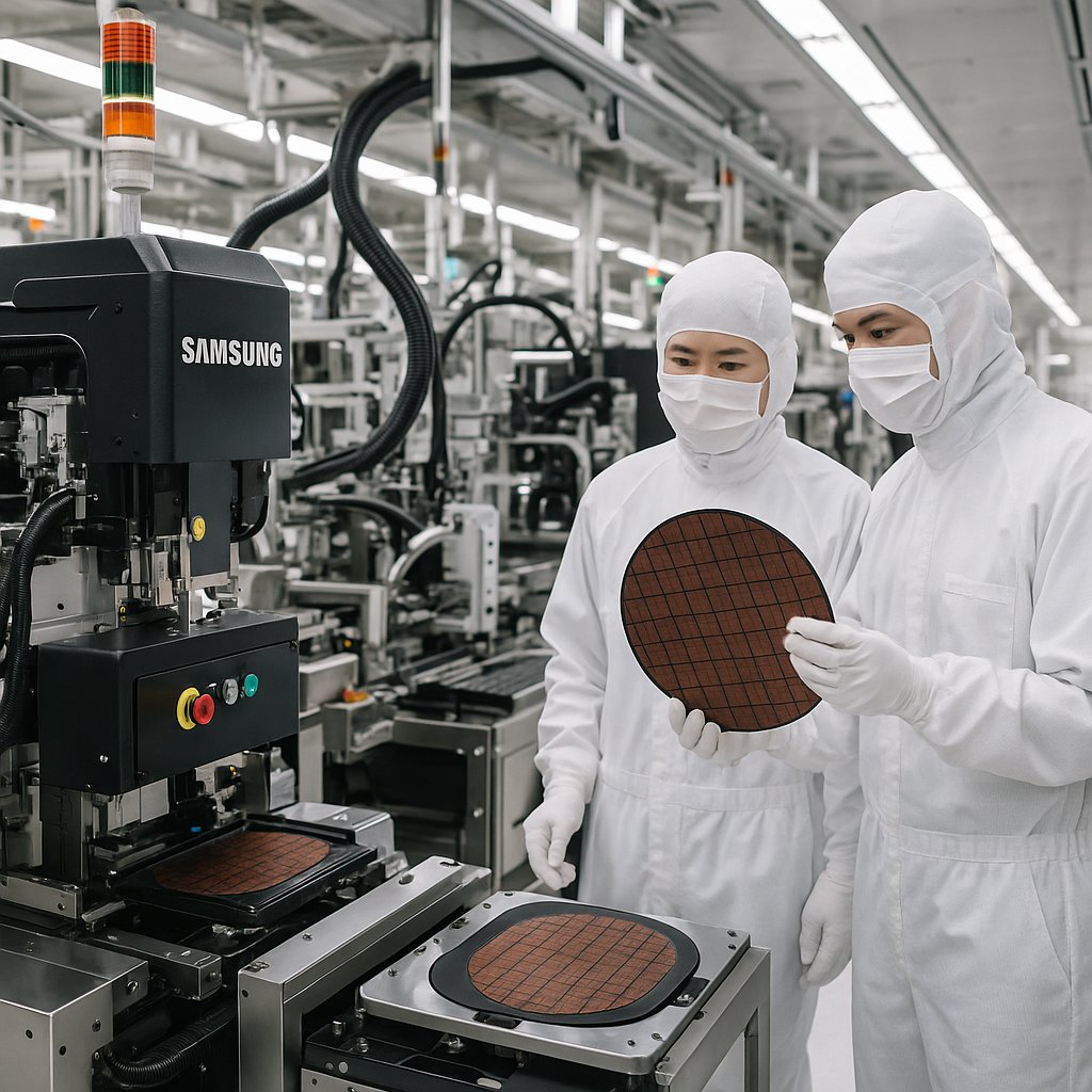A production line inside Samsung factory focusing on advanced memory chip manufacturing