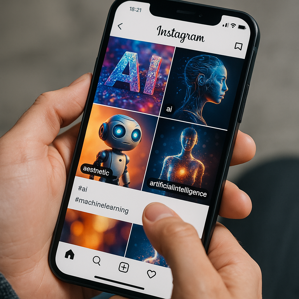 A stock image of social media feeds on a smartphone, symbolizing the influence of AI online