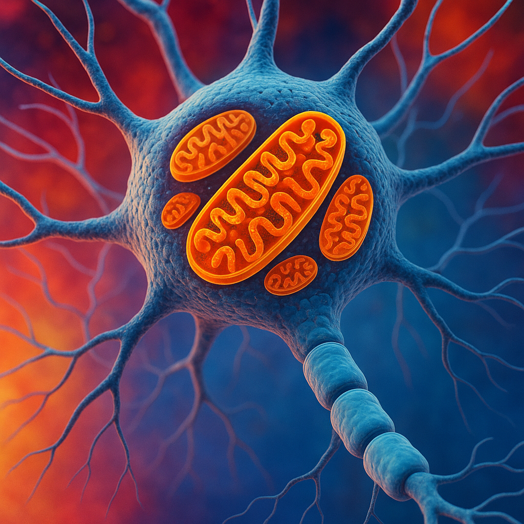 A 3D illustration of mitochondria inside a human neuron