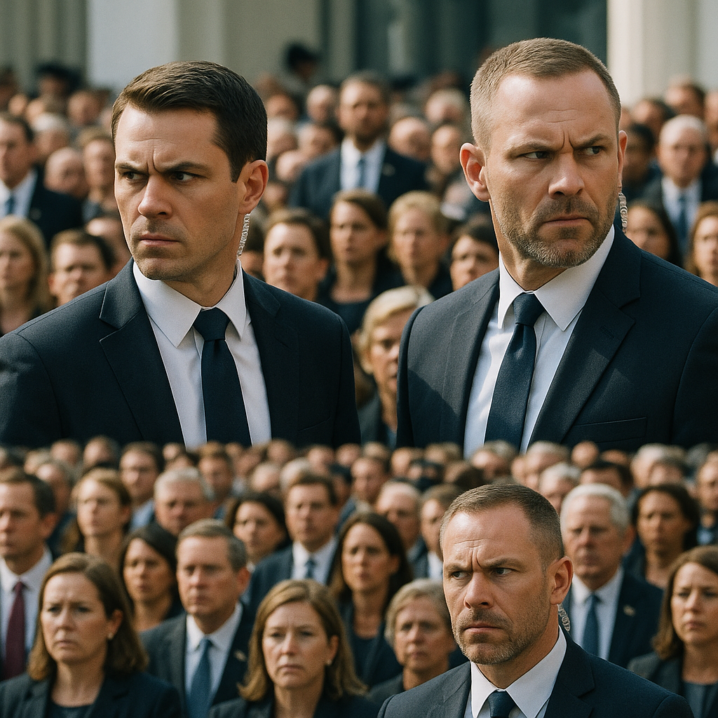 Secret Service agents in professional attire scanning a crowd during a high-profile event