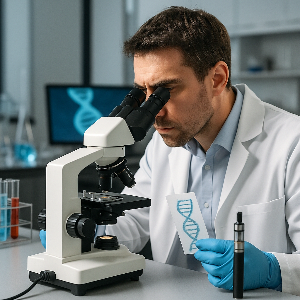 A laboratory researcher examining DNA samples under a microscope