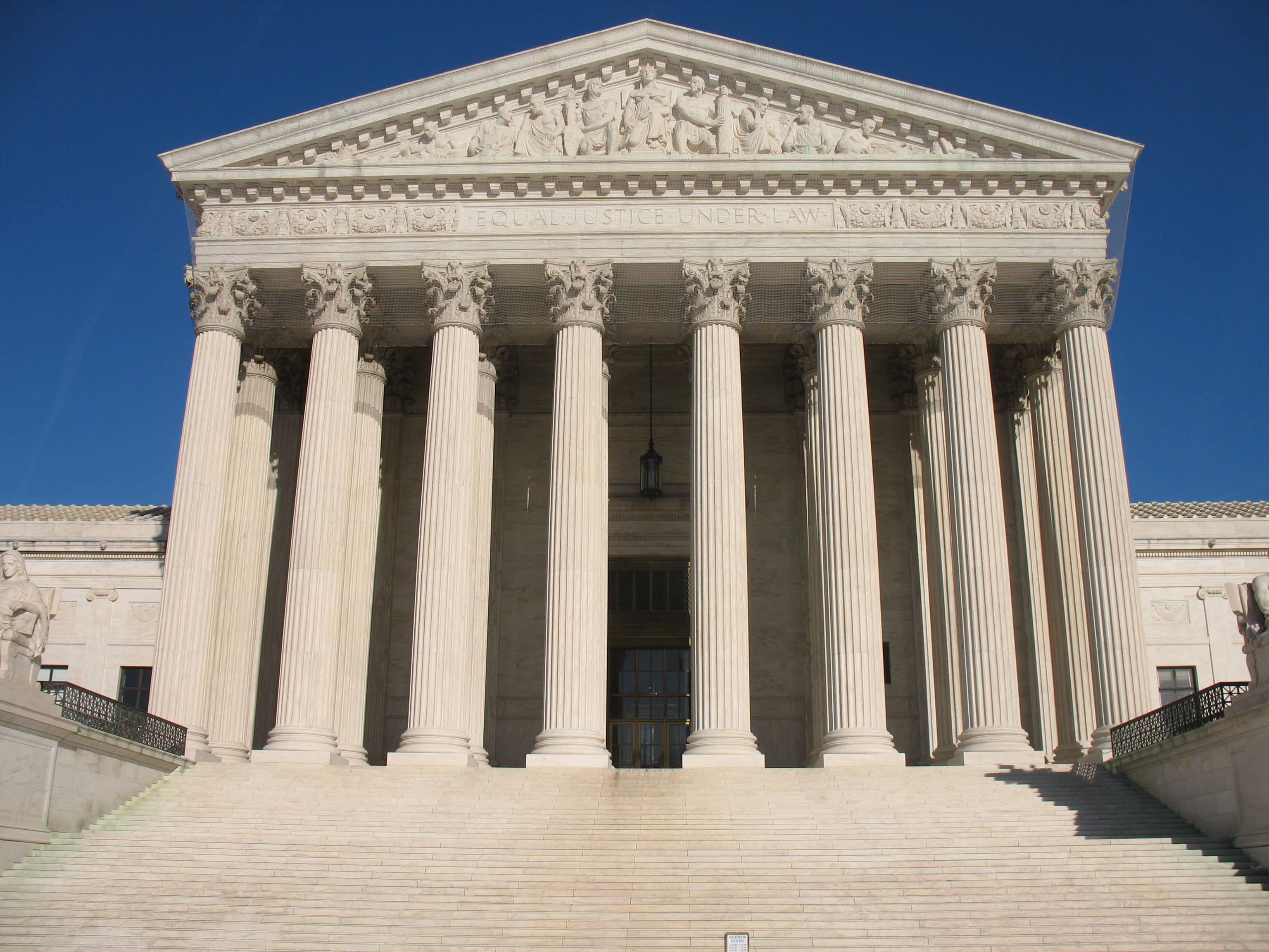 The Supreme Court building in Washington, D.C., photographed from outside on a clear day