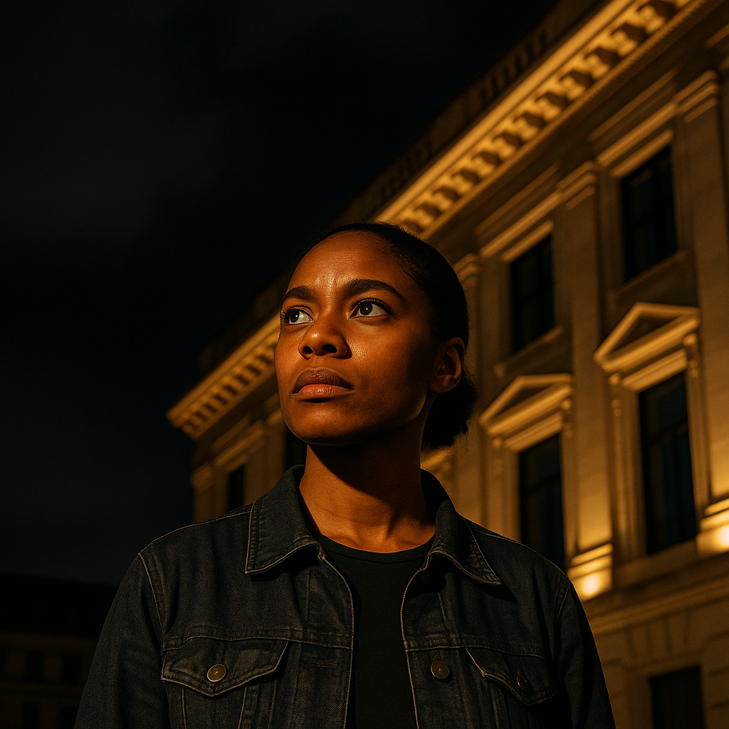 Exterior of the Kennedy Center lit up at night