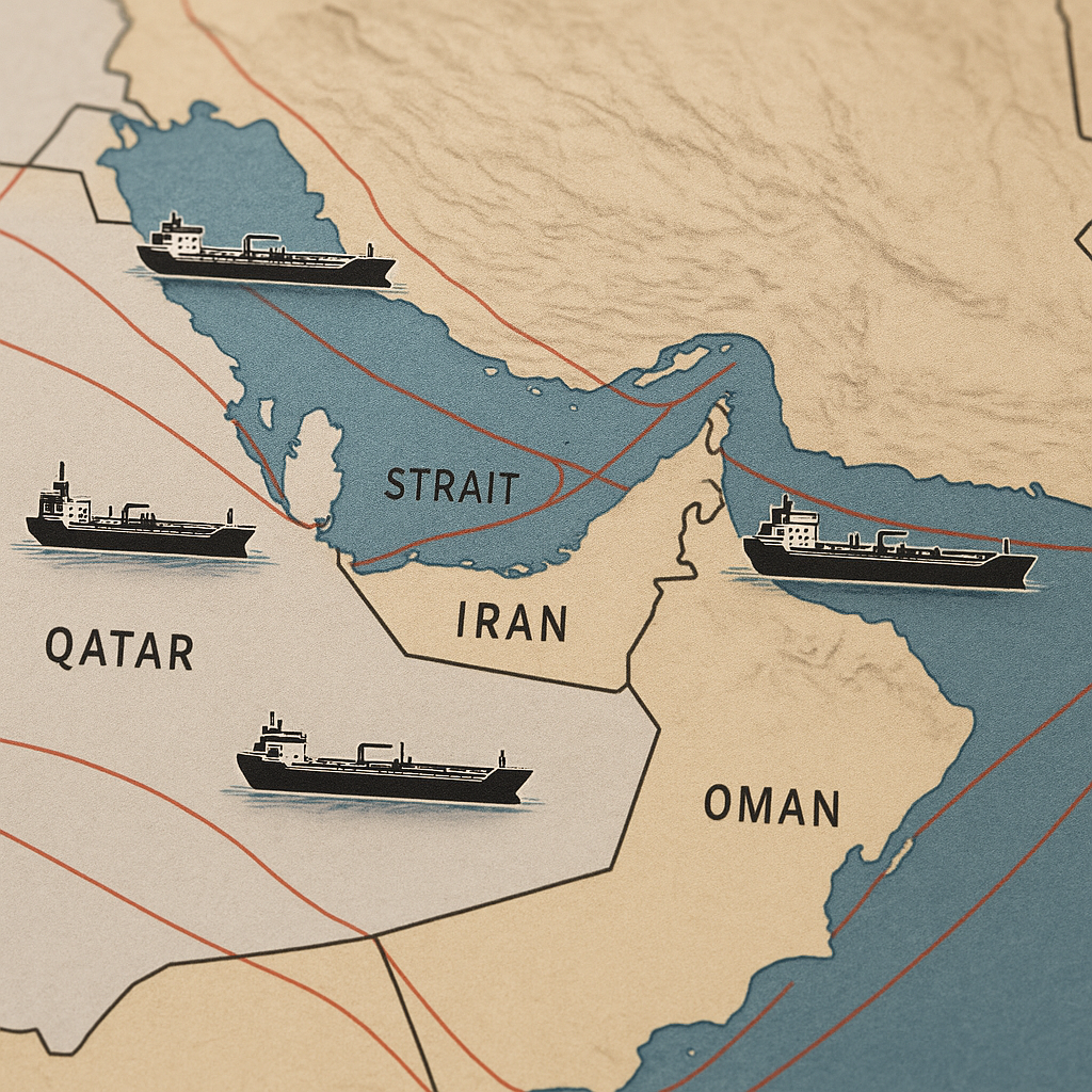 A geopolitical map highlighting the Strait of Hormuz