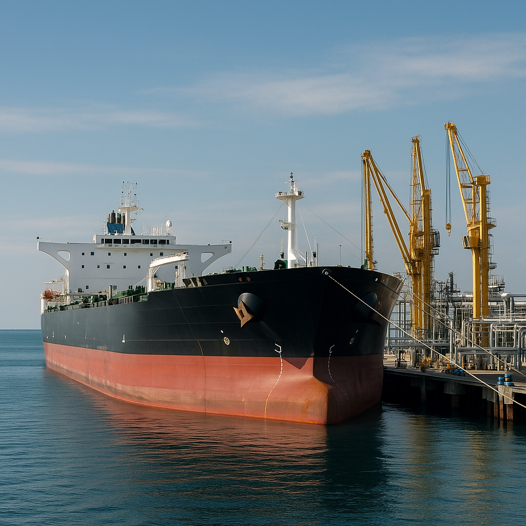 A tanker ship transporting oil in international waters