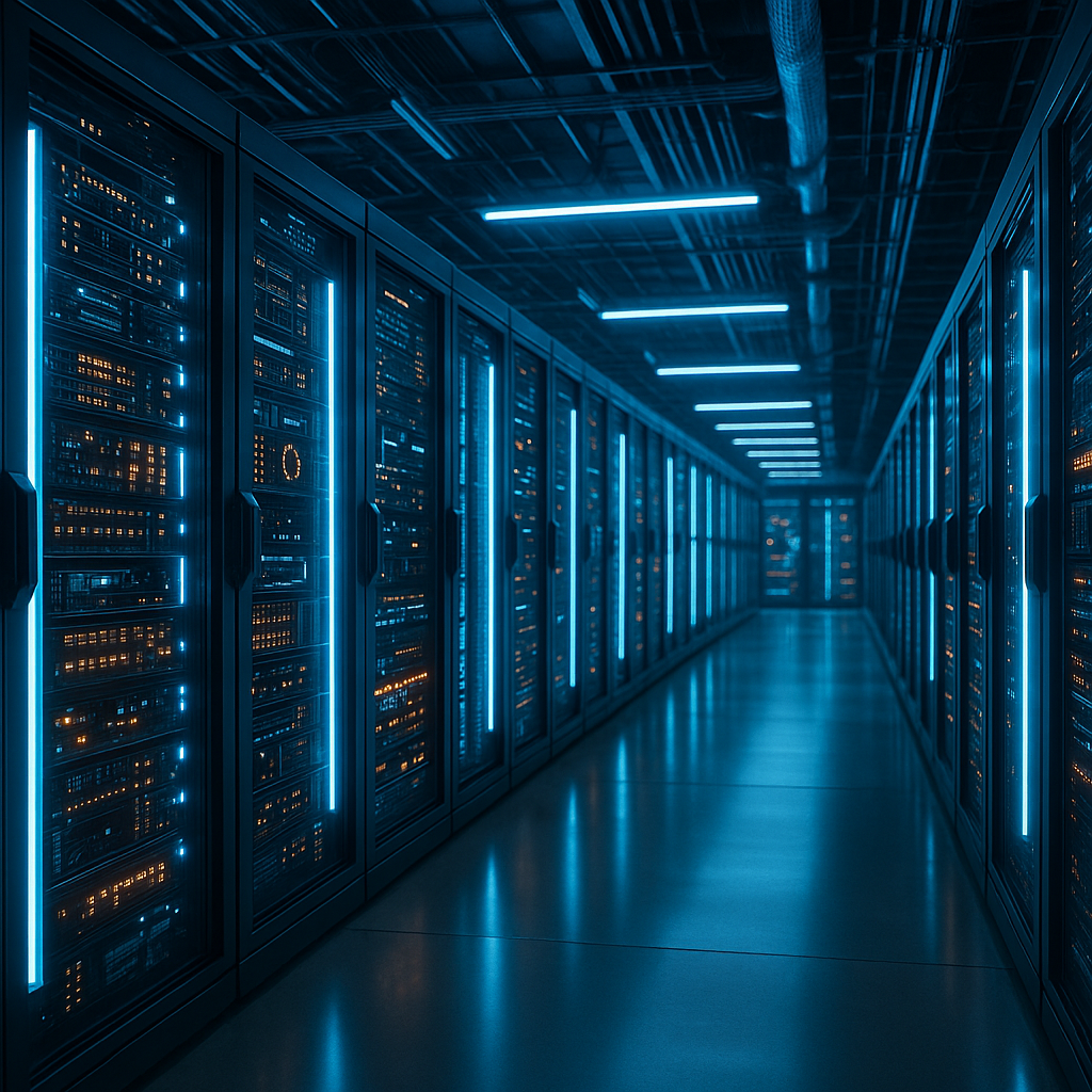 Financial data screens showing tech and AI stock performance