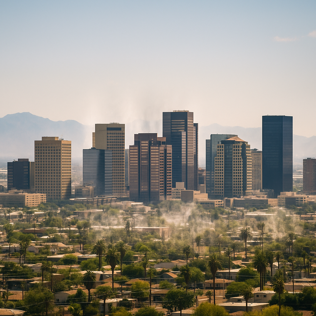 Skyline of Phoenix showing urban heat effects