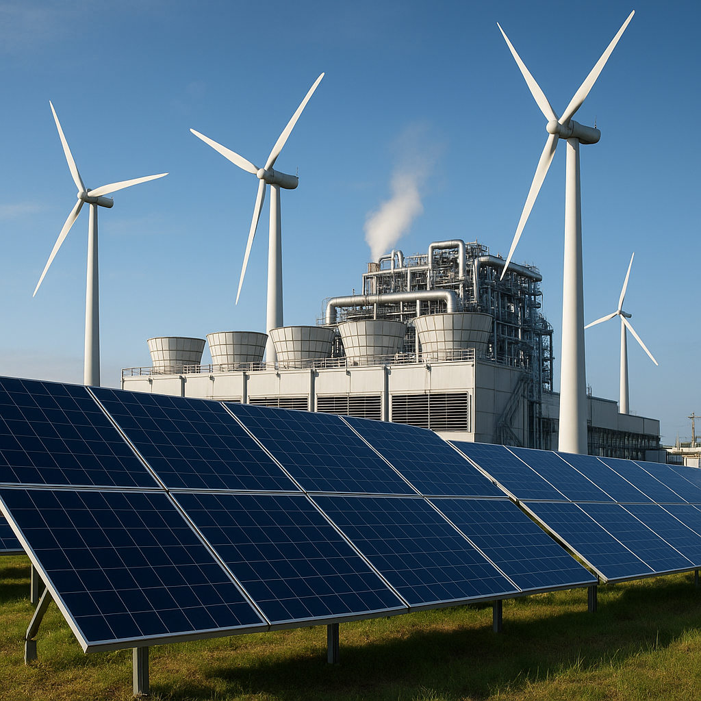 Renewable energy installations powering a tech facility