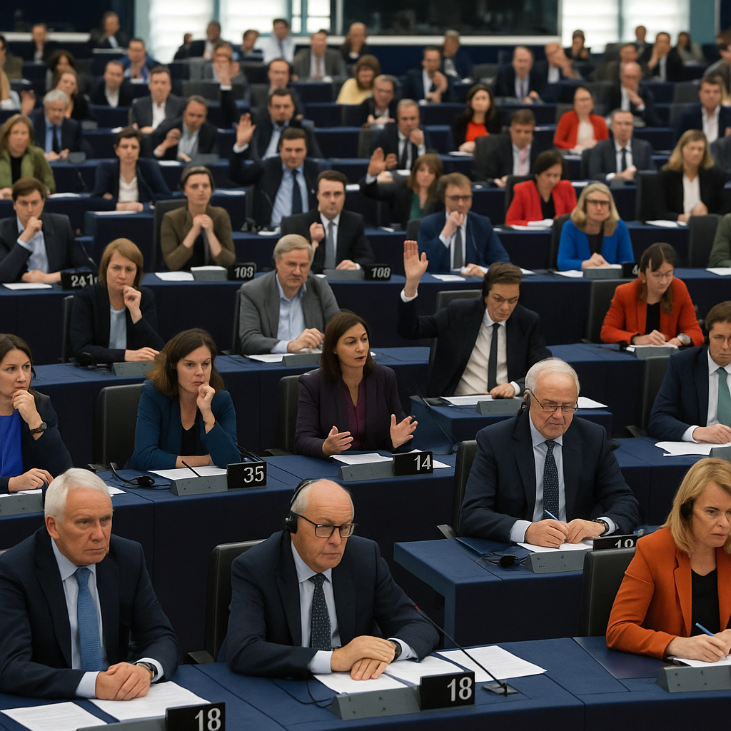 European Parliament chamber filled with MEPs during a consent vote session