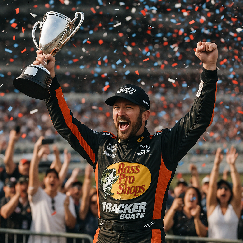 Kyle Busch celebrating a victory at a NASCAR race