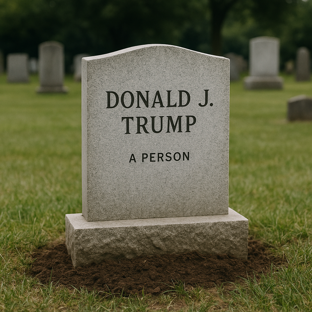 A screenshot of Mark Hamill's Bluesky post showing the graphic image of Trump’s grave