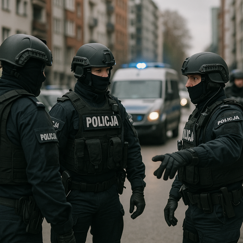 Police officers in Poland during a large-scale operation