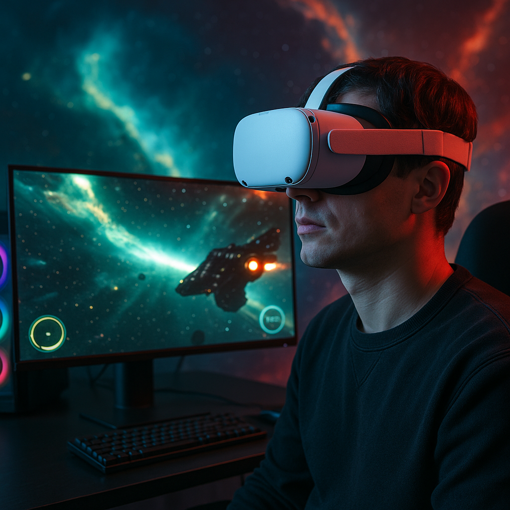 VR gaming setup featuring a Meta Quest device