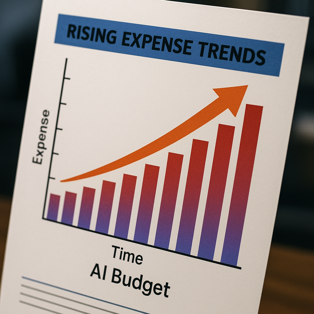 A graphical representation of rising expenditure trends, focusing on AI budgets