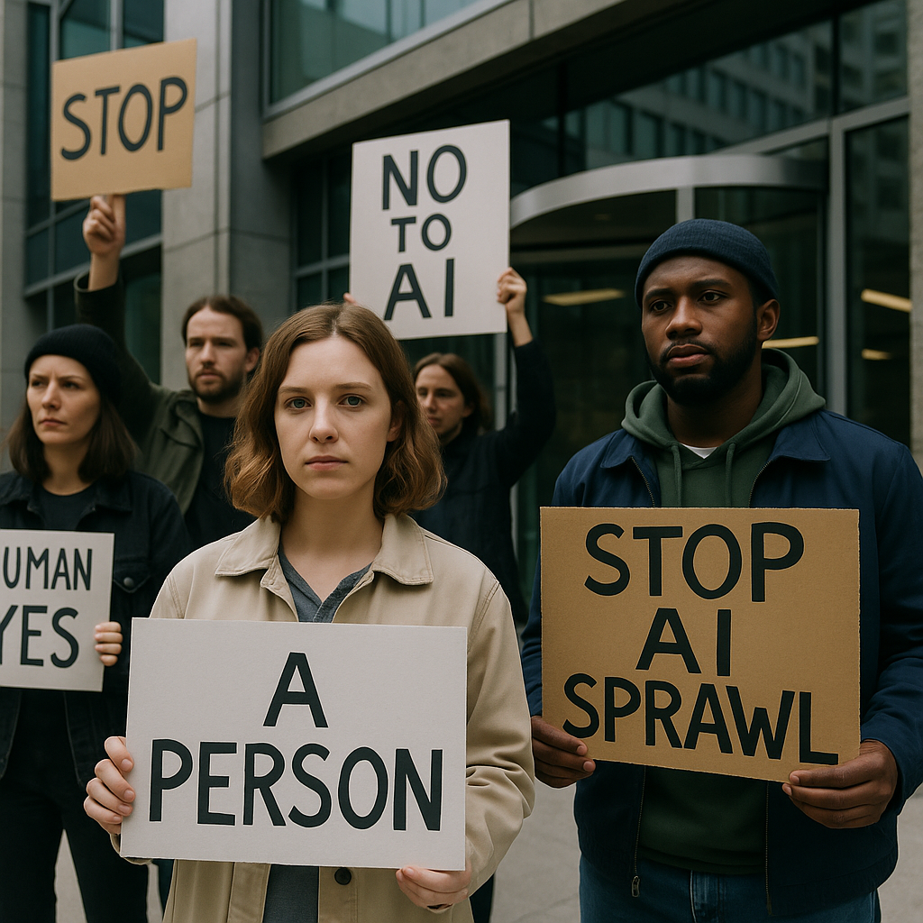 Protesters holding signs like 