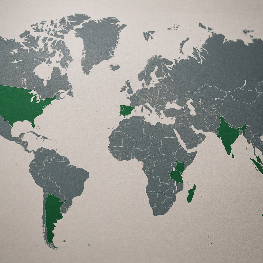 A globe with different countries highlighted in green, representing popular relocation destinations for billionaires