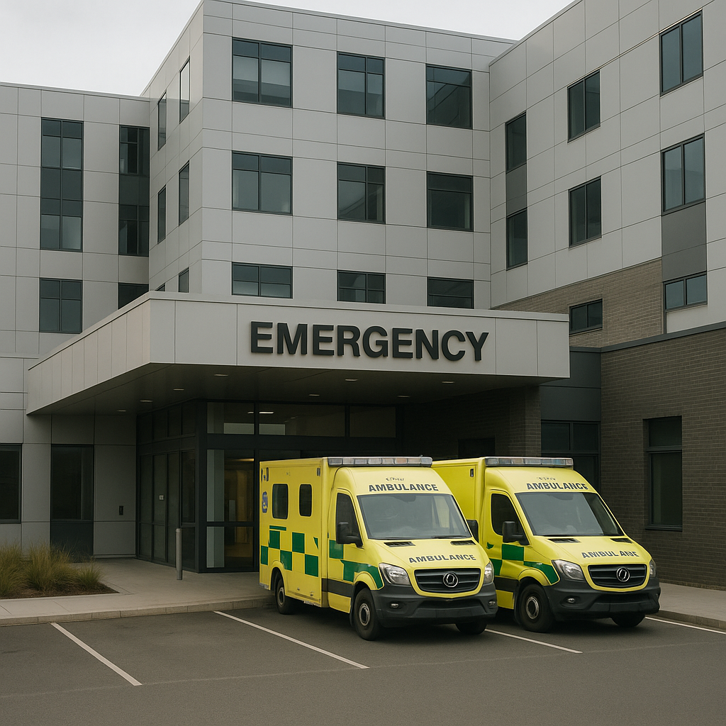 Hospital exterior or medical team working in ICU