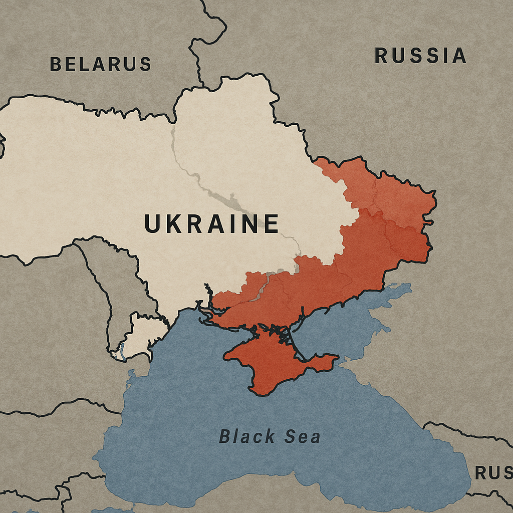 A map showing the Ukraine-Russia conflict regions with marked updates on territorial control