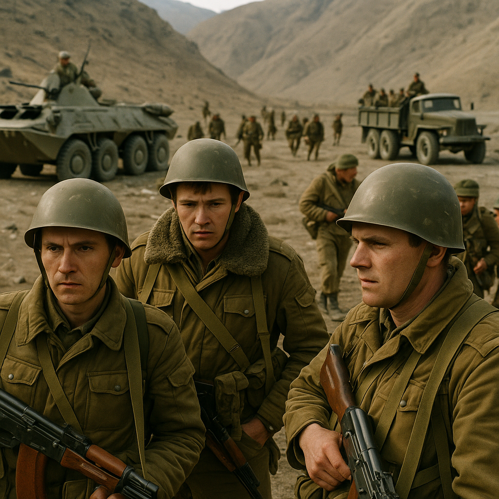An archival photograph of Russian soldiers during the Soviet-Afghan War