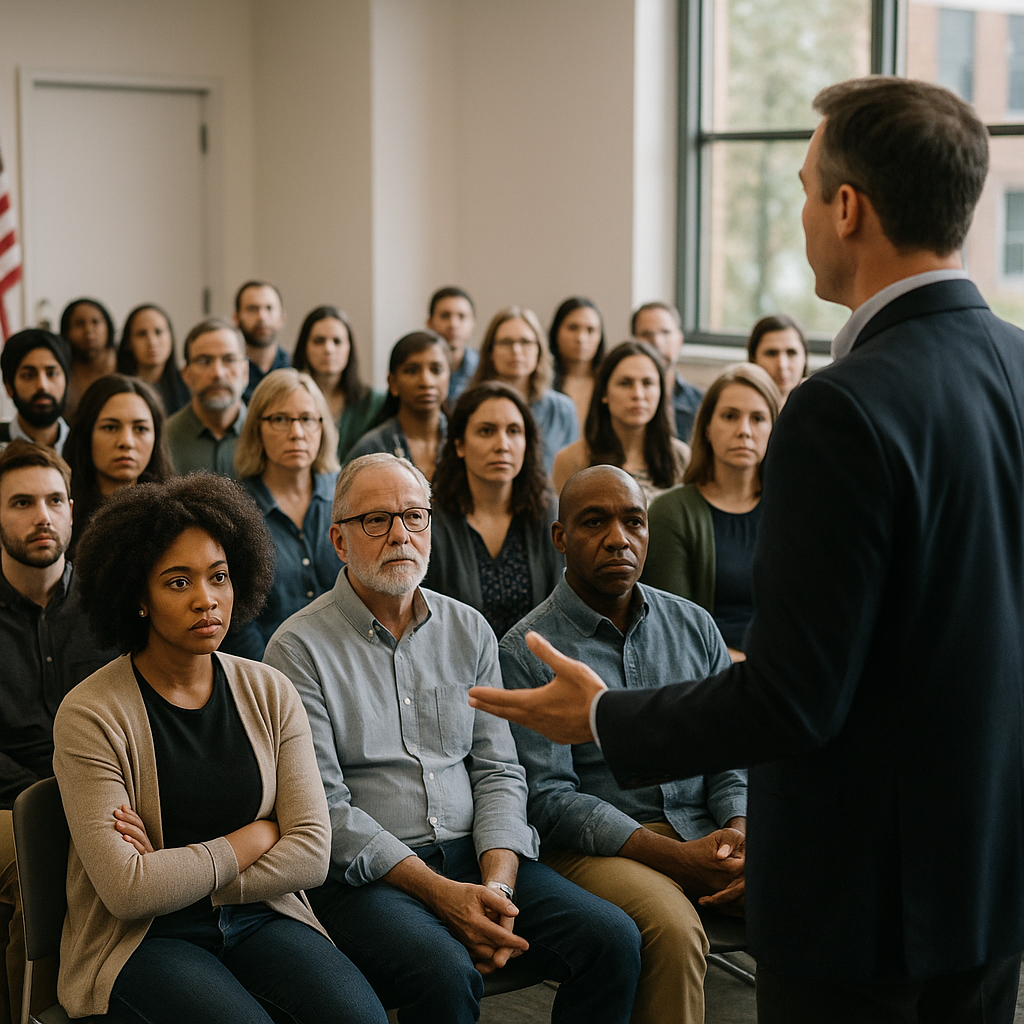 A concerned community gathered for a town hall meeting