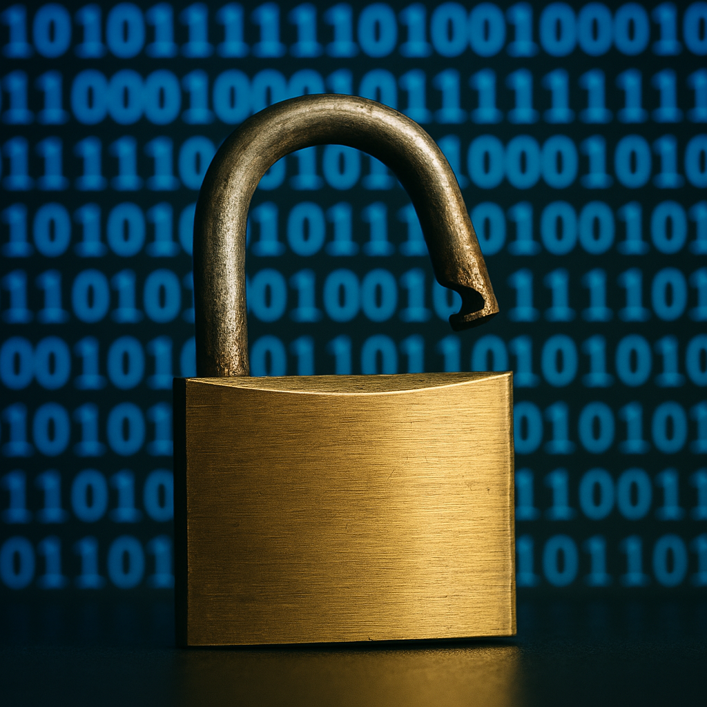 A symbolic representation of trust—e.g., a broken lock against a backdrop of digital binaries