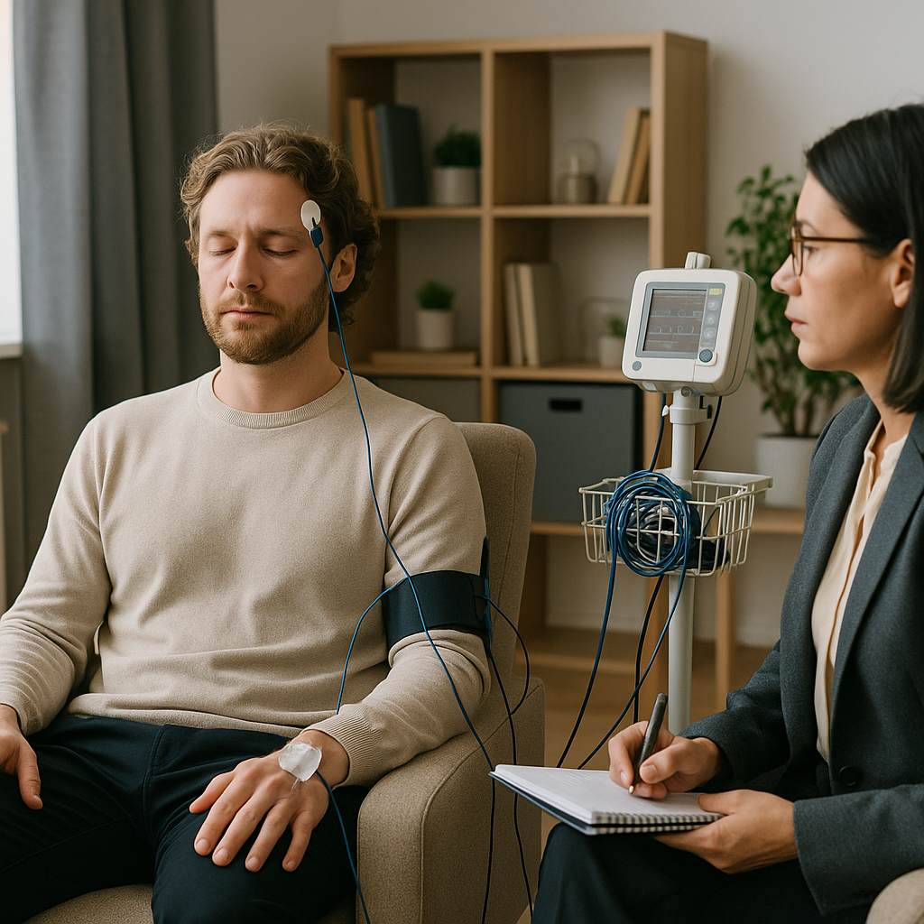 Patient in a calming medical setting with health monitoring devices