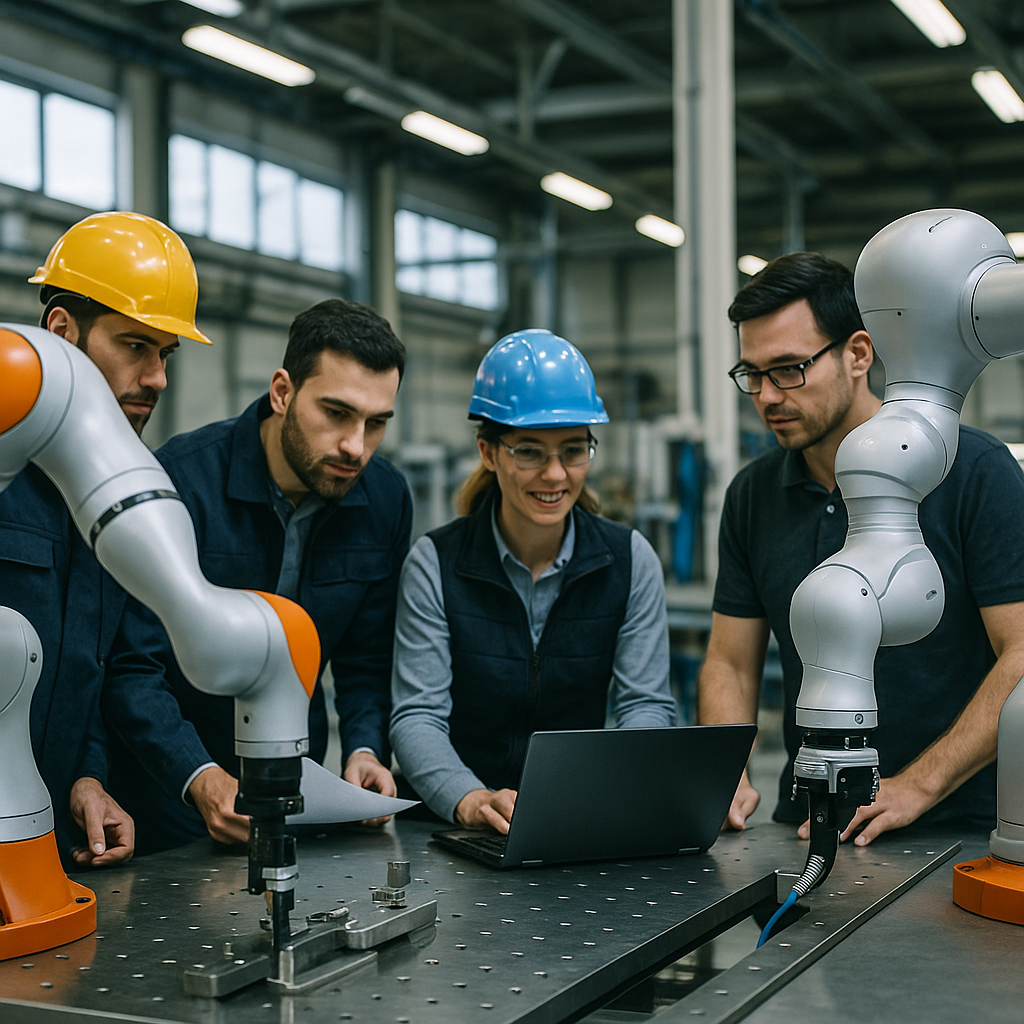 AI-powered robots working alongside humans in office settings