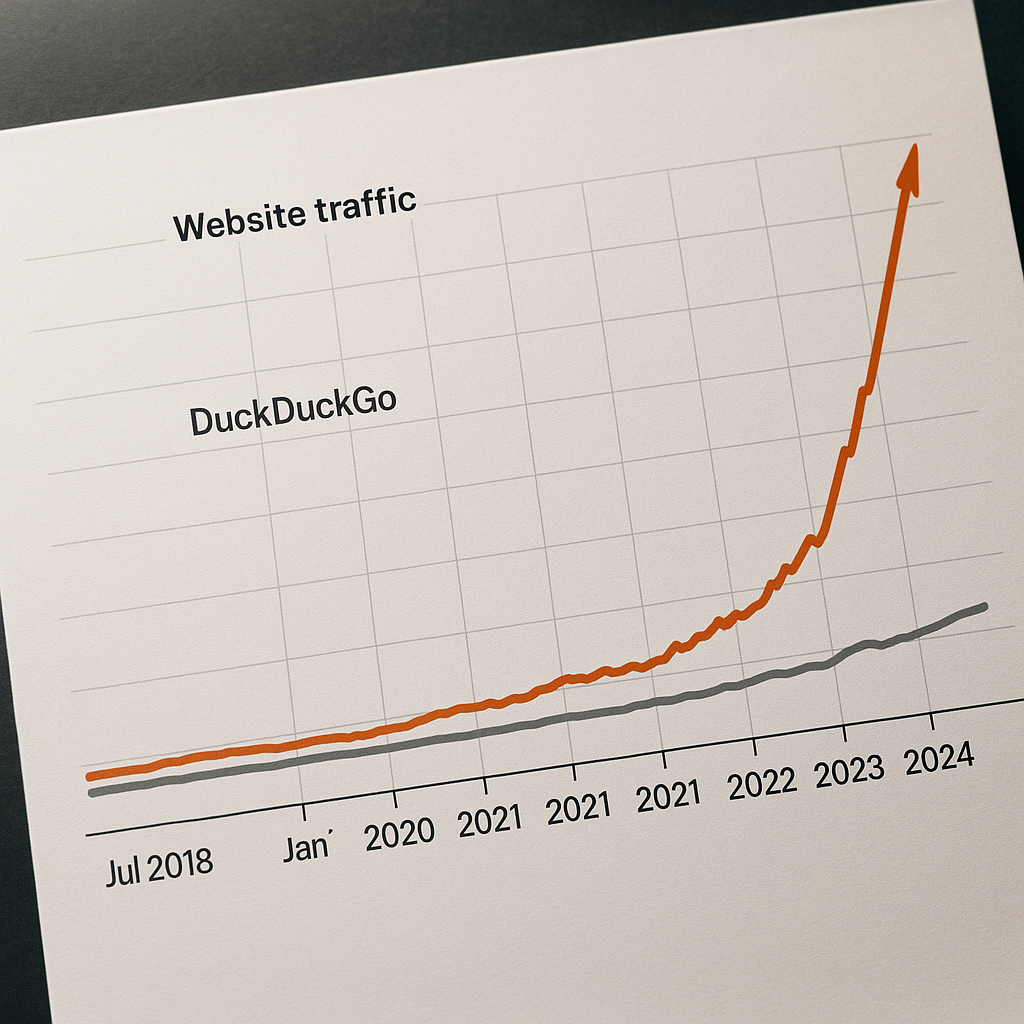 Graph showing rise in website traffic to DuckDuckGo compared to other search engines
