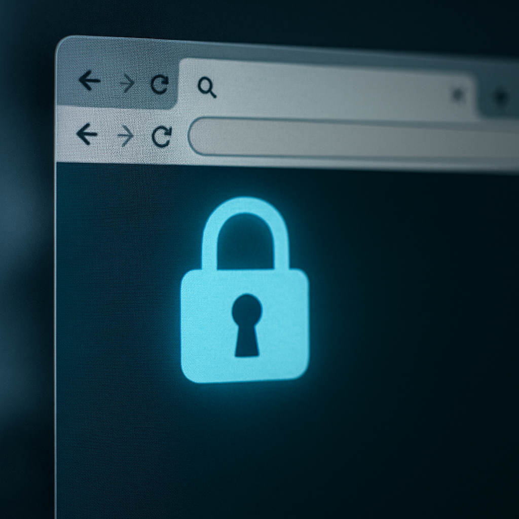 Illustration symbolizing online privacy, like a digital key or lock next to a browser window