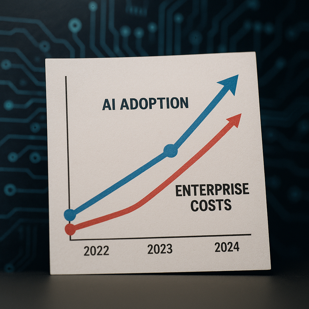 A visually striking chart showing AI adoption trends versus costs over time