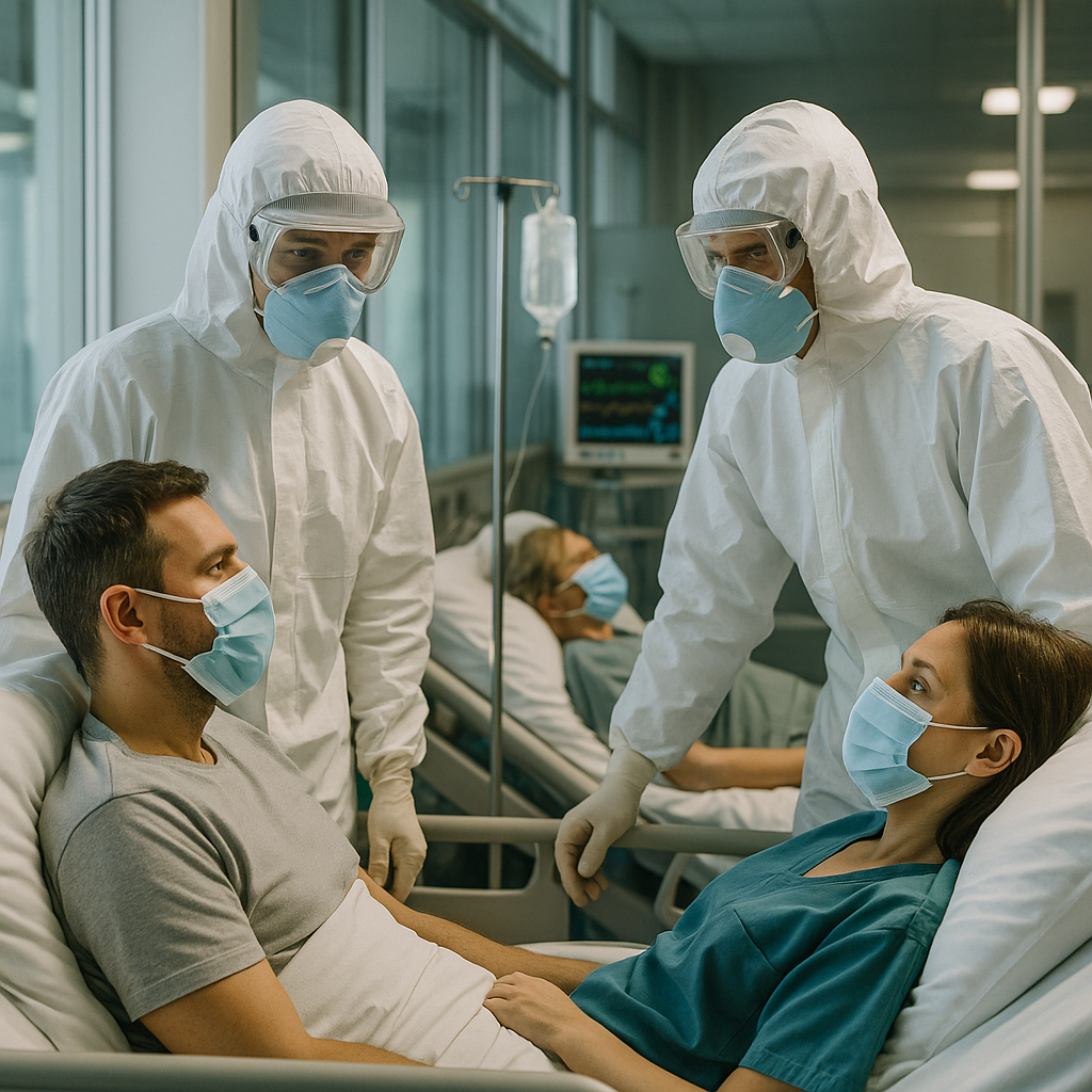 Medical workers in protective suits handling quarantine cases