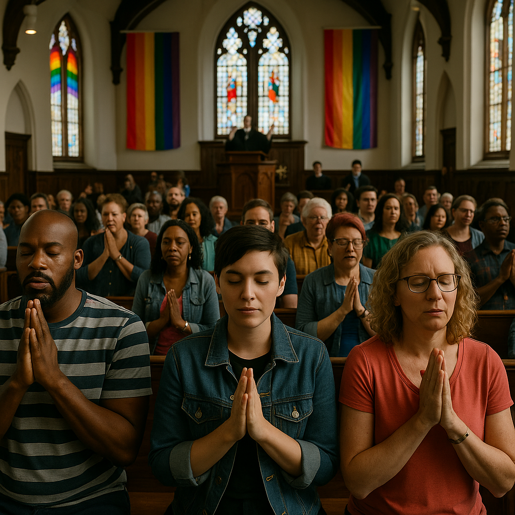 A gathering of LGBTQ+ Catholics during a church service